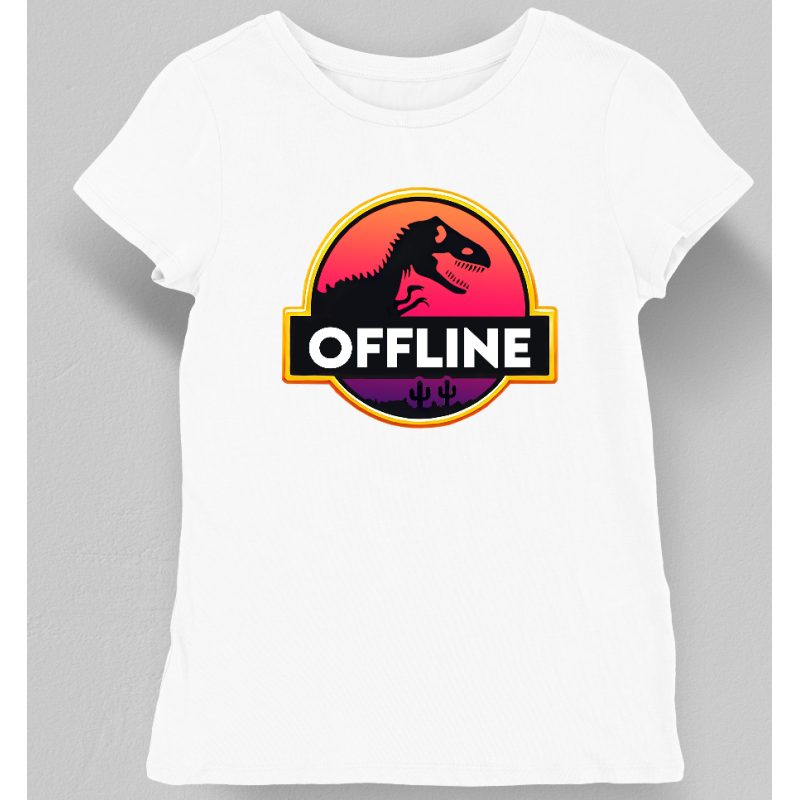 Koszulka damska offline dinozaur biała