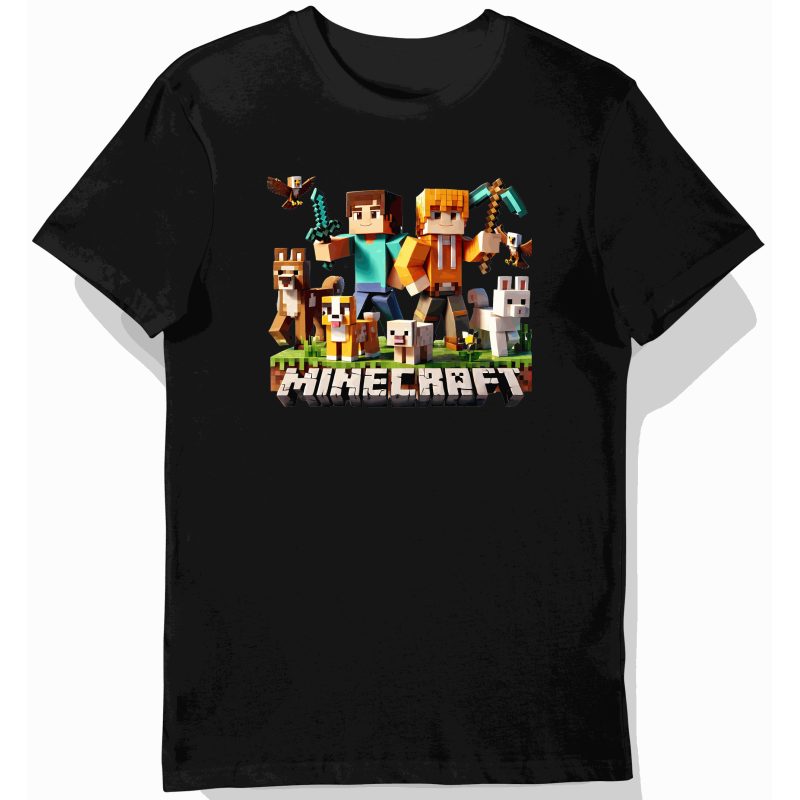 Koszulka dziecięca czarna Pixel Heroes: steve minecraft prezent
