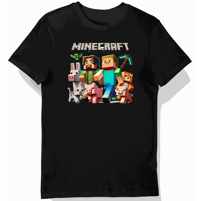 Koszulka dziecięca czarna Pixel Heroes: steve minecraft prezent