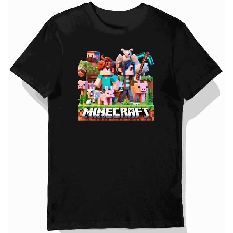 Koszulka dziecięca czarna – Pikselowy Świat – minecraft prezent