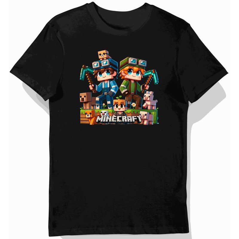 Koszulka dziecięca czarna – Pikselowy Świat – minecraft prezent