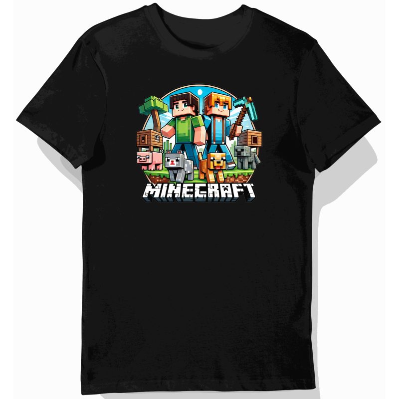 Koszulka dziecięca czarna steve i alex motyw z gry minecraft prezent