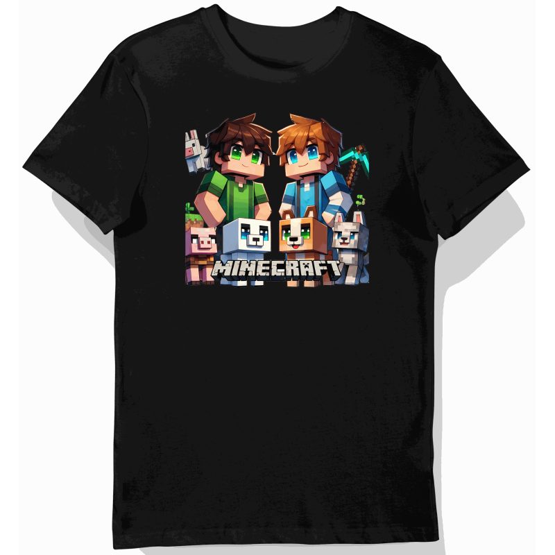 Koszulka dziecięca czarna steve motyw z gry Pixel minecraft prezent