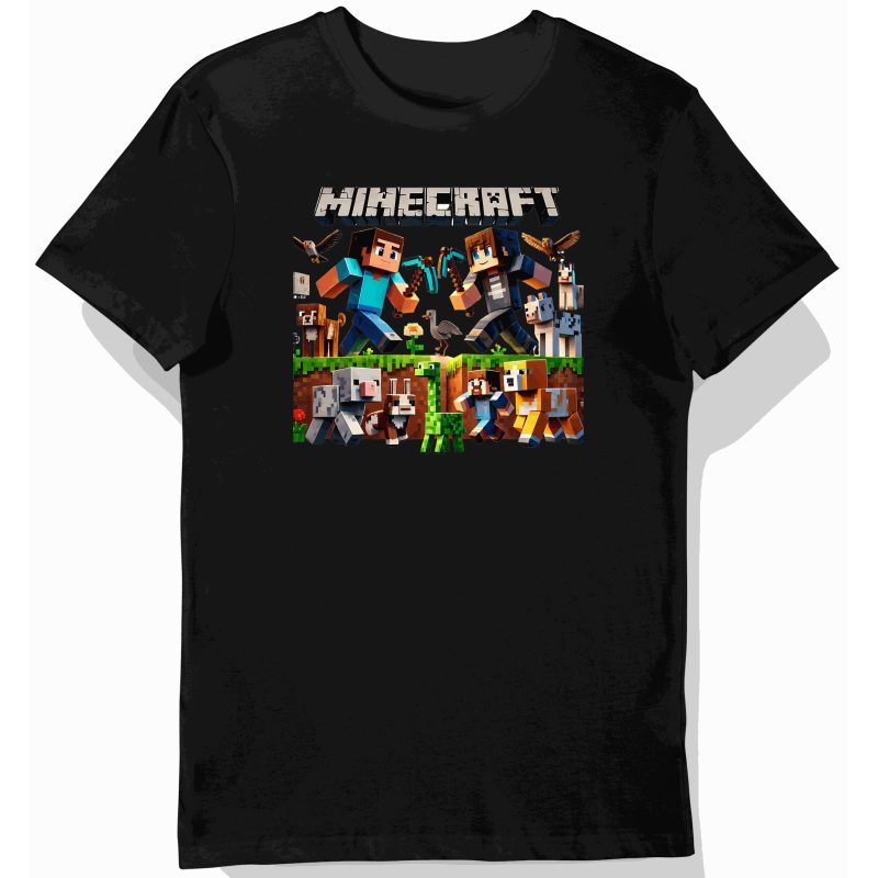 Koszulka dziecięca czarna steve — Pixel Heroes minecraft prezent