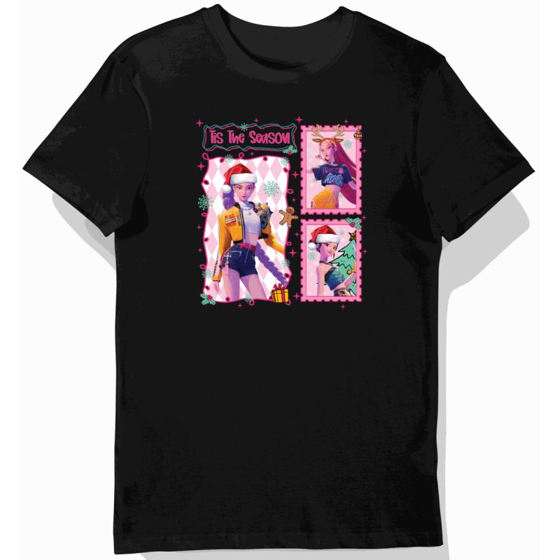Koszulka dziecięca czarna z motywem świąteczny motyw, kpop świąteczna prezent