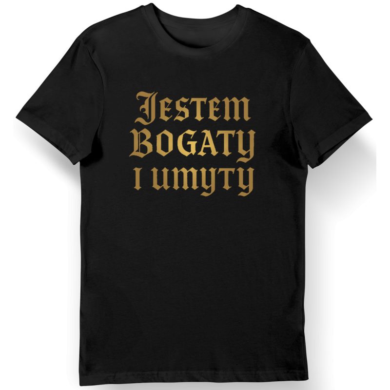 Koszulka męska czarna Jestem bogaty i umyty śmieszny prezent dla niego