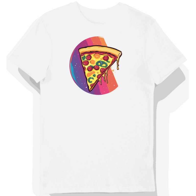 Koszulka męska biała z motywem retro pizzy