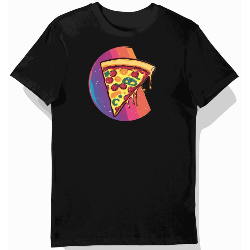 Koszulka męska czarna z motywem pizzy w stylu lofi