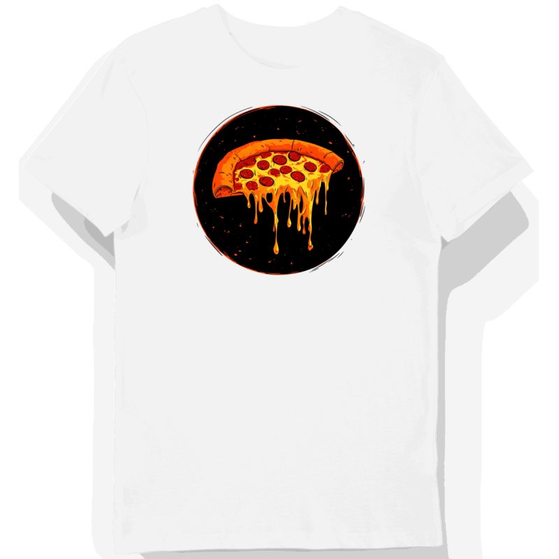 Koszulka męska biała z grafiką ociekającej, roztopionej pizzy z pepperoni