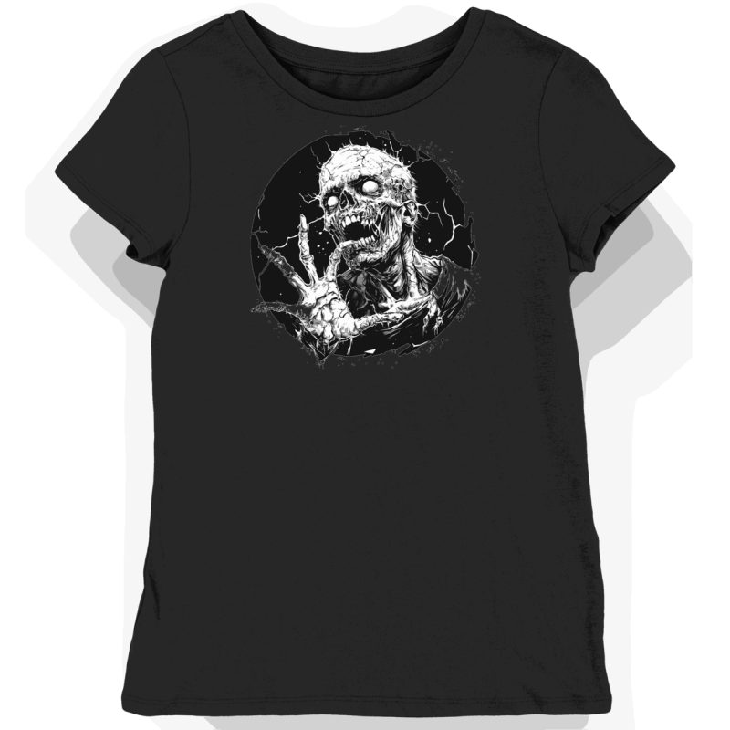 Koszulka damska czarna z nadrukiem zombie dla fanów horroru