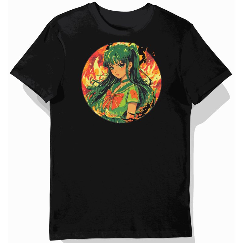 Koszulka męska czarna z motywem zielonej wstążki Sailor Mars