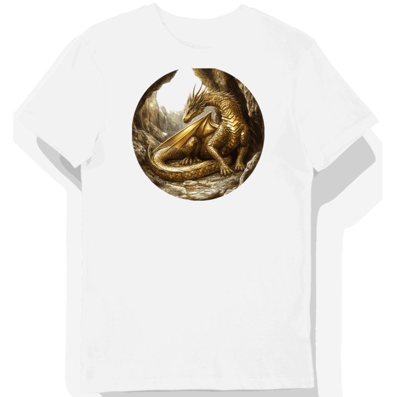 Koszulka męska biała z nadrukiem złotego smoka