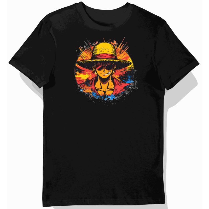 Koszulka męska czarna z motywem kapitana Luffy