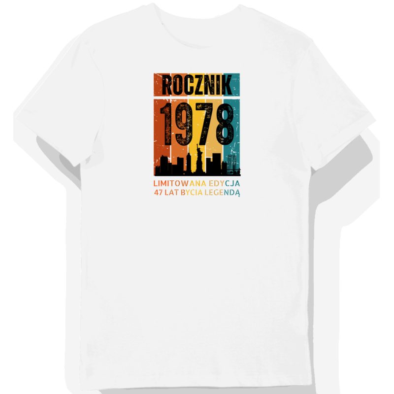 Koszulka męska biała 1978 urodziny 47 lat prezent