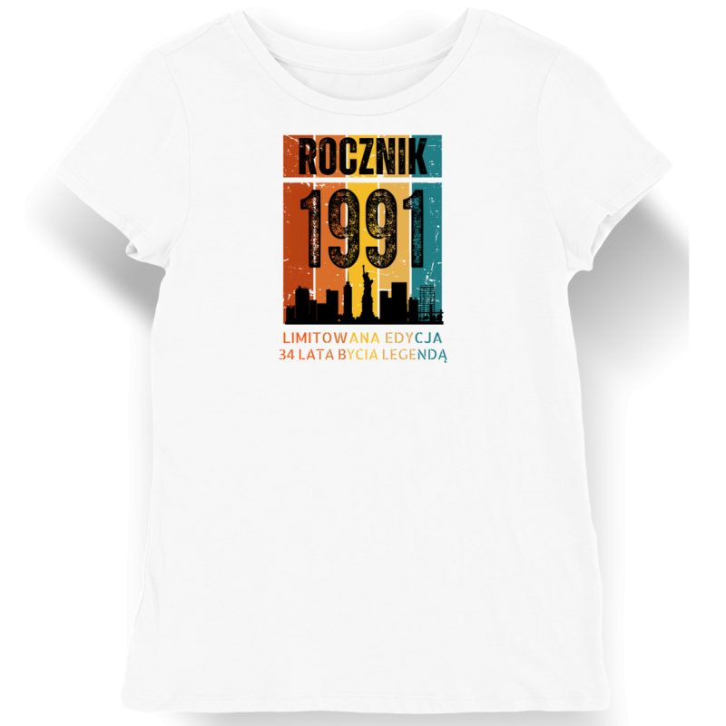 Koszulka damska biała 1991 urodziny 34 lat prezent