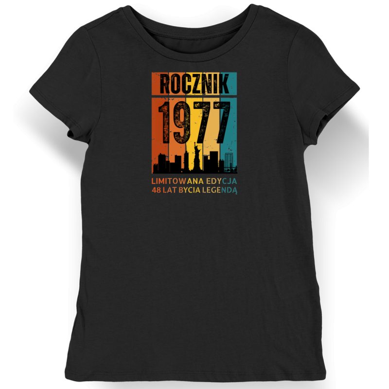 Koszulka damska czarna 1977 urodziny 48 lat prezent