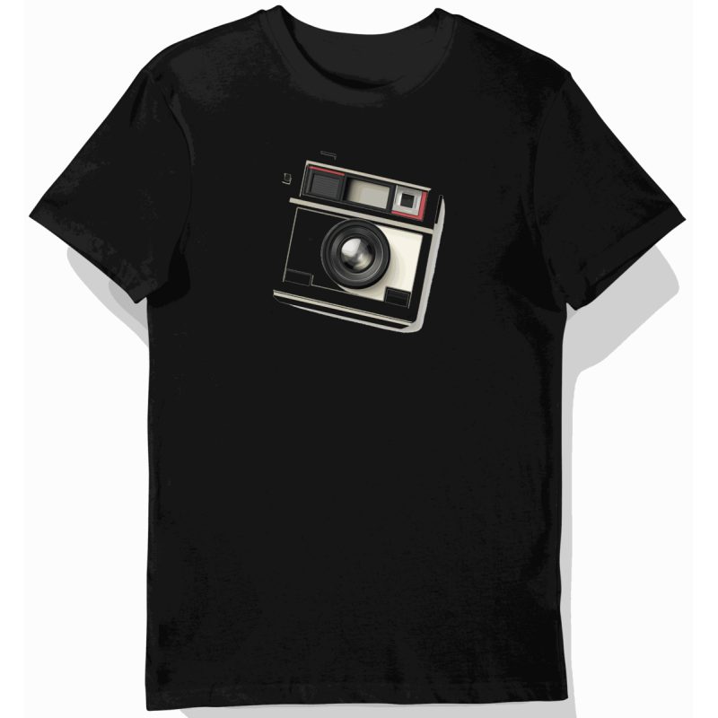 Koszulka męska czarna z nadrukiem retro Polaroid