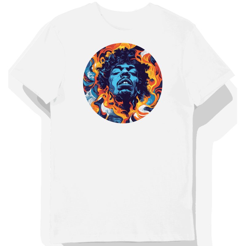 Koszulka męska biała z motywem płyt Jimi Hendrix