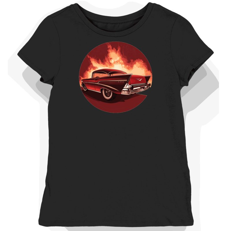 Koszulka damska czarna z nadrukiem czerwonego Chevroleta Bel Air
