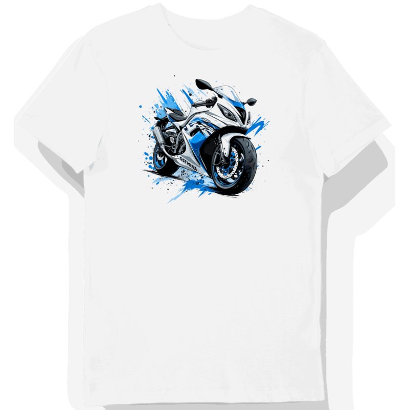 Koszulka męska biała z Dynamicznym Wzorem Motocyklu GSXR1000