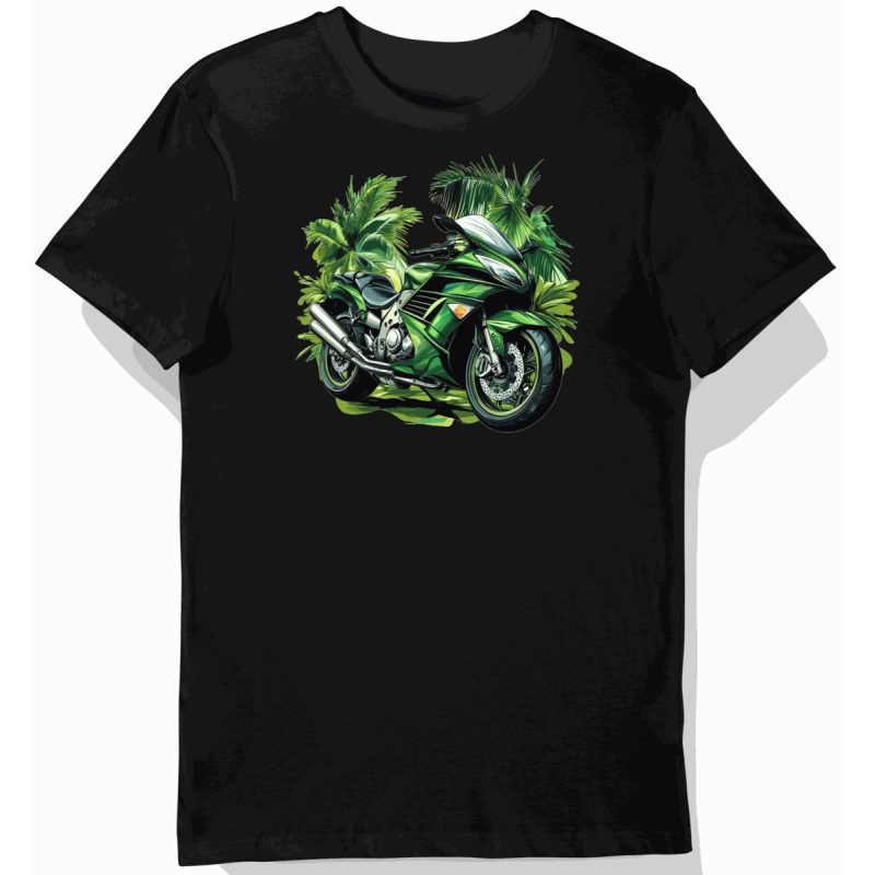Koszulka męska czarna z motywem motocykla Kawasaki Concours