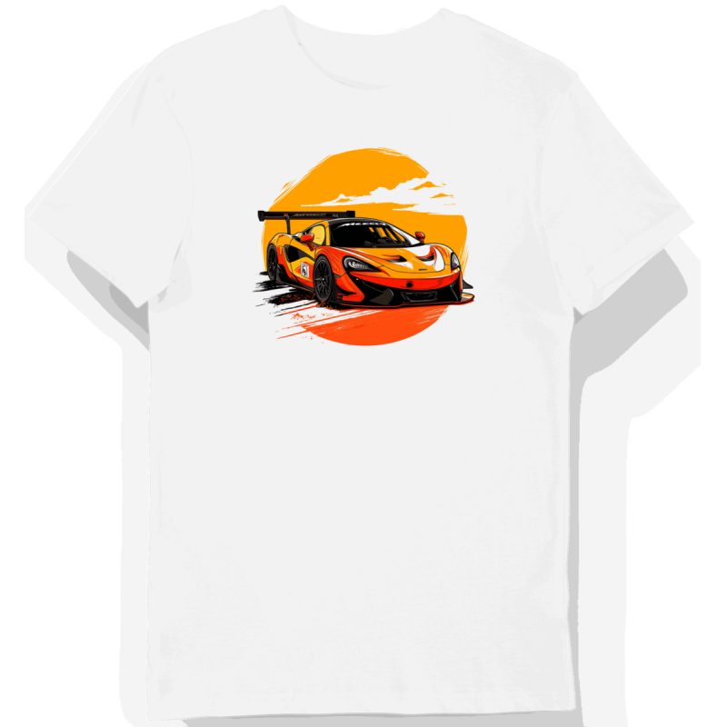 Koszulka męska biała z motywem wyścigowym McLaren 570S