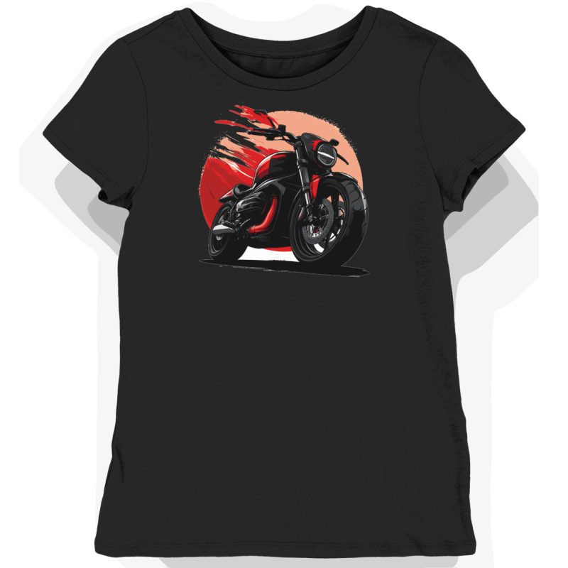 Koszulka damska czarna z Futurystycznym Motywem Motocykla