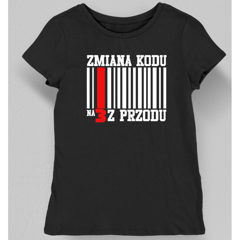 Koszulka damska urodziny zmiana kodu na 3 z przodu czarna