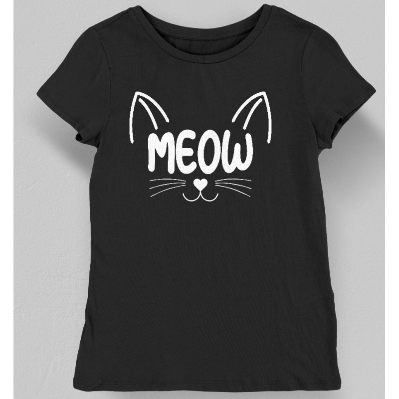 Koszulka damska napis meow czarna
