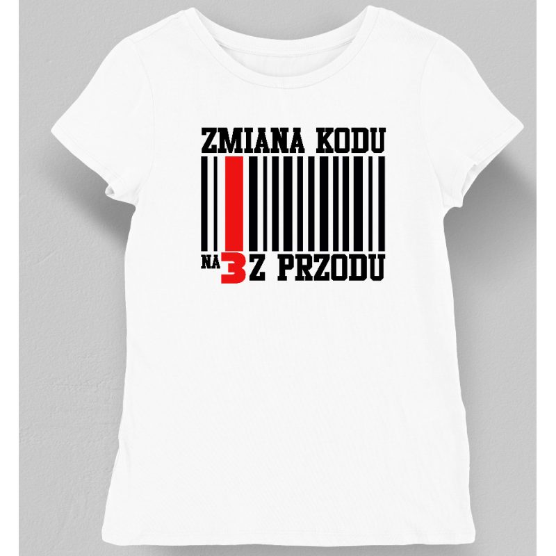 Koszulka damska urodziny zmiana kodu na 3 z przodu biała