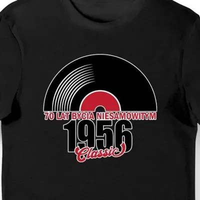 Koszulka męska 70 lat bycia niesamowitym 1956 winyl czarna