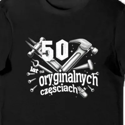 Koszulka urodzinowa 50 lat na oryginalnych częściach czarna