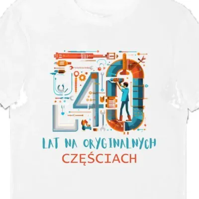 Koszulka 40 lat na oryginalnych częściach biała