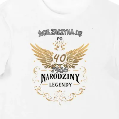 Koszulka życie zaczyna się po 40, 1985 narodziny legendy biała