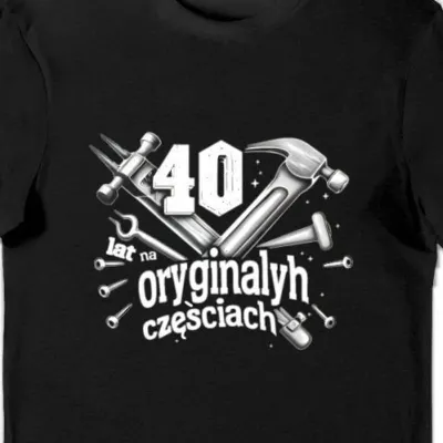 Koszulka męska 40 lat na oryginalnych częściach czarna