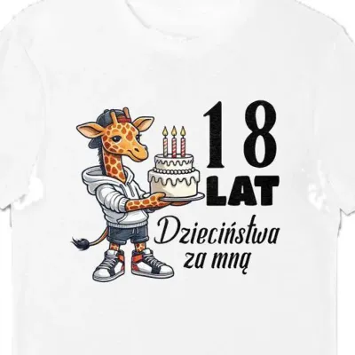 Koszulka męska 18 lat dzieciństwa za mną biała