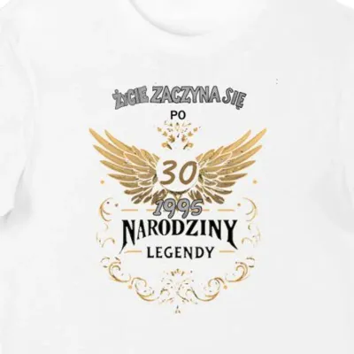 Koszulka życie zaczyna się po 30, 1995 narodziny legendy biała