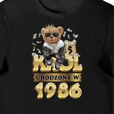 Koszulka na 40 urodziny Król urodzony w 1986 czarna