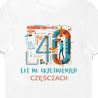 Koszulka męska 40 lat na oryginalnych częściach biała