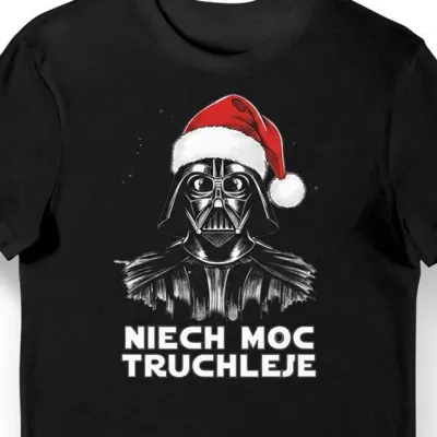 Koszulka męska czarna Niech moc truchleje z nadrukiem na święta prezent