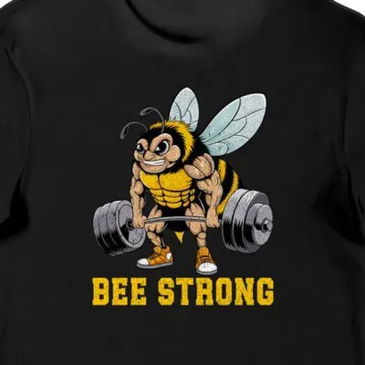 Koszulka męska z pszczółką BEE STRONG siłownia czarna