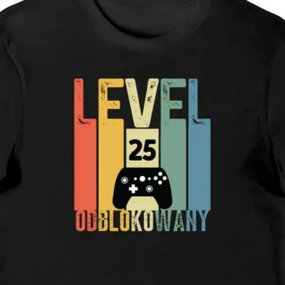Koszulka męska na 25 urodziny LEVEL 25 ODBLOKOWANY czarna