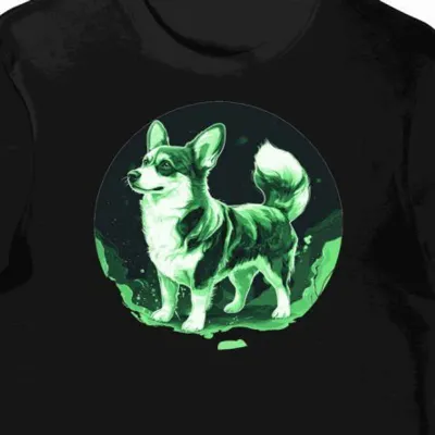 Koszulka męska czarna z nadrukiem Cardigan Corgi