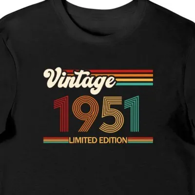 Koszulka męska na 75 urodziny 1951 vintage limited edition czarna