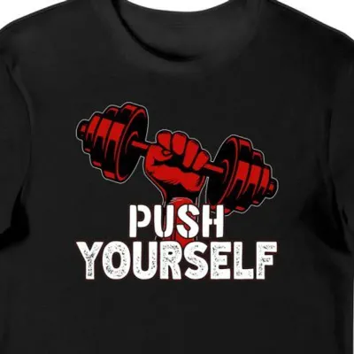 Koszulka męska z napisem PUSH YOURSELF siłownia czarna