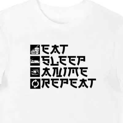 Koszulka męska anime z napisem "Eat Sleep Anime Repeat" biała