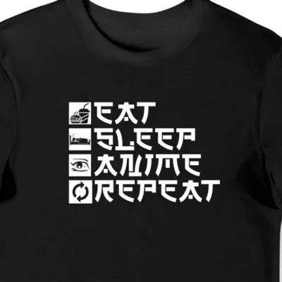 Koszulka męska anime z napisem "Eat Sleep Anime Repeat" czarna