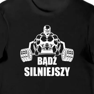 Koszulka męska z napisem "Bądź silniejszy" siłownia czarna