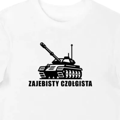Koszulka męska wojskowa z czołgiem "Zajebisty czołgista" biała