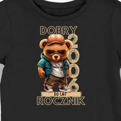 Koszulka damska na 20 urodziny 2006 z misiem dobry rocznik czarna